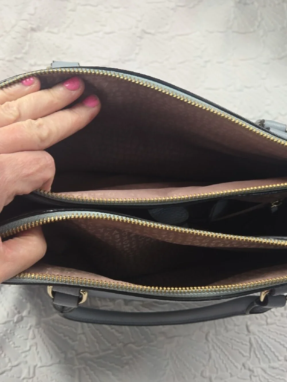 Kate Spade Mulberry Street Leighann Tote Bag Leather Lakesedge Gray Blue